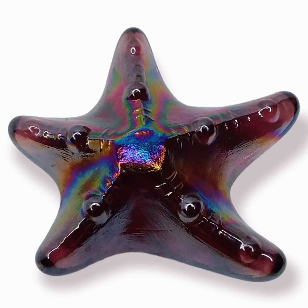 Vintage Art Glass Starfish Paperweight 3in Purple Iridescent Beach Fish Tank